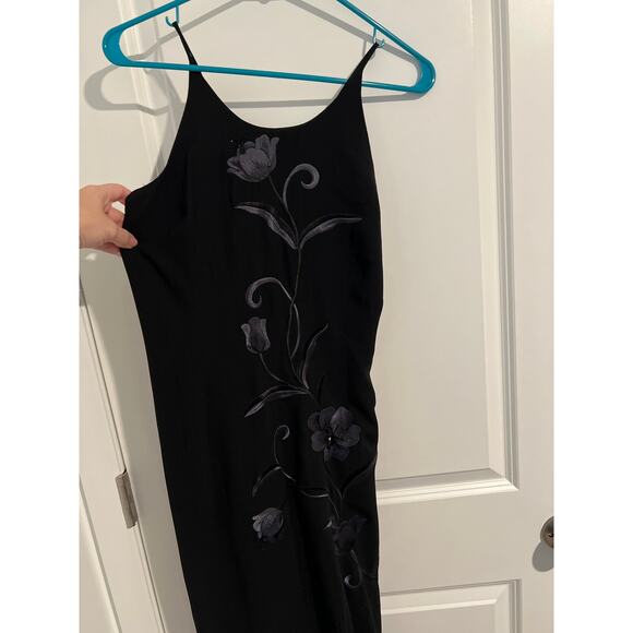 Plaza South Vintage(1999) Black Formal Dress with Gray/Silver Flowers - Picture 1 of 6